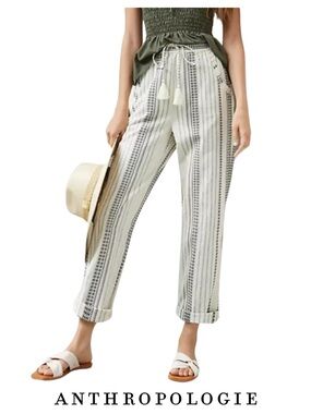 Anthropologie | Embroidered Stripe Tassel Wide Leg Pants Ivory - Size XS